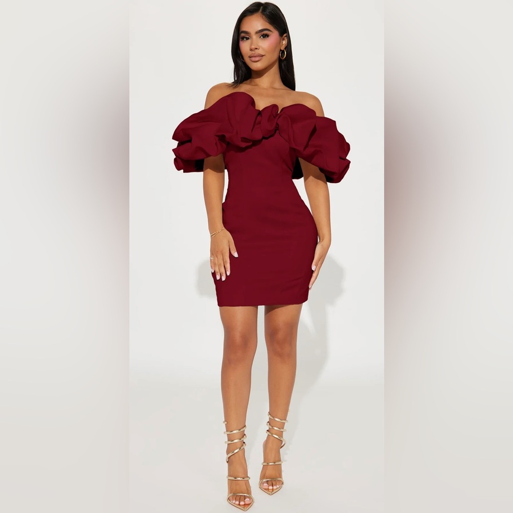 Fashion Nova Parisian Nights Wine color Ruffle mini Dress